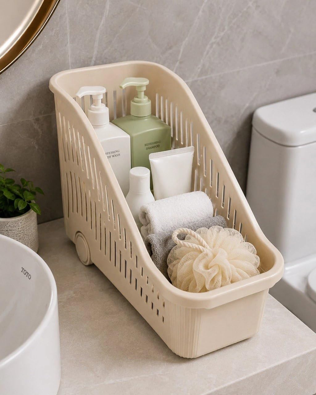 Plastic Rolling Storage Basket Organiser with Wheels | Multipurpose Use, Movable on Wheels, Kitchen & Bathroom, Utility Cart Design, Ventilated Sides-image-37