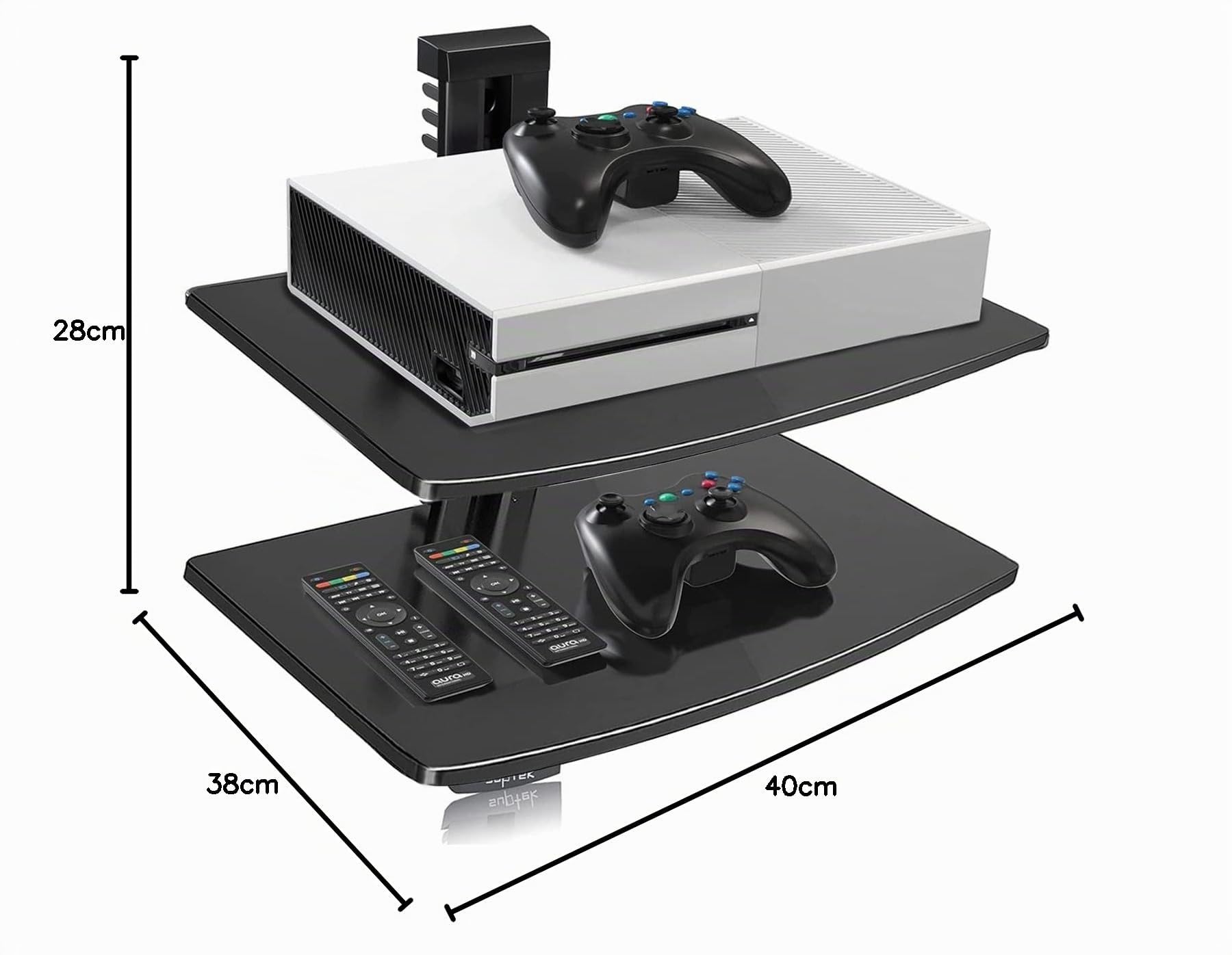 suptek Estantería Flotante de Pared de 2 Niveles: Soporte de Vidrio Templado para Reproductores DVD, Consolas de Juego y Accesorios AV, Carga 8kg/Estante, CS202