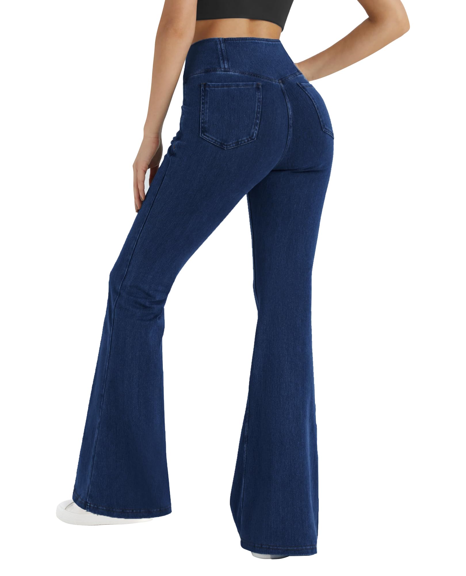LaiEr Damen V Crossover Hohe Taille Bauchkontrolle Casual Fitness Skinny Yoga Hosen, Faux Denim Print Frauen Bootcut Yoga Hosen, ausgestellte Fitness Hosen mit Seitentaschen