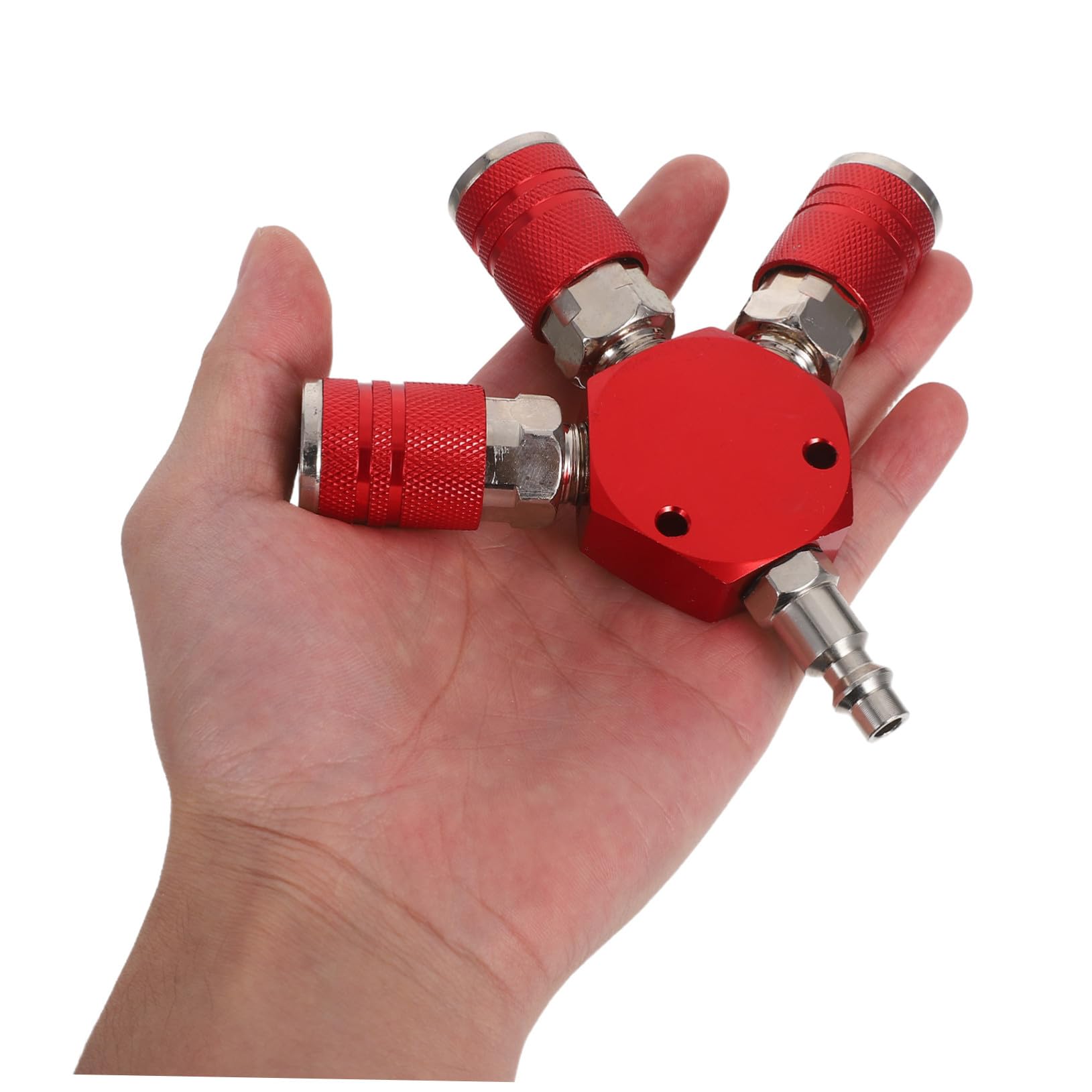 Colector Aire Neumático Rojo Acero Carbono Resistente Alta Presión con Acoplamientos Rápidos para Compresores Industriales