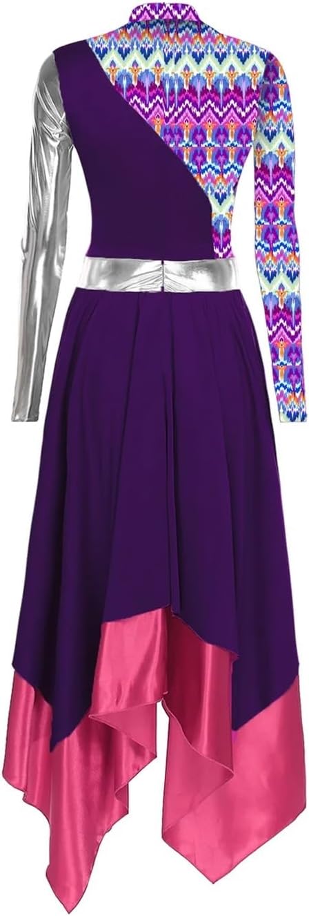 Womens Liturgical Praise Ballet Lyrical Worship Dance Dresses Long Sleeve