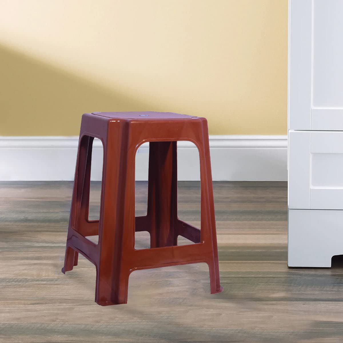 Nilkamal STL06 Strong and Durable Plastic Seating Stool for Home | Bedroom | Bathroom | Kitchen | Living Room | Office | Adult | Kids | Children's & Garden Stool with high Load Capacity (Pear Wood) 1