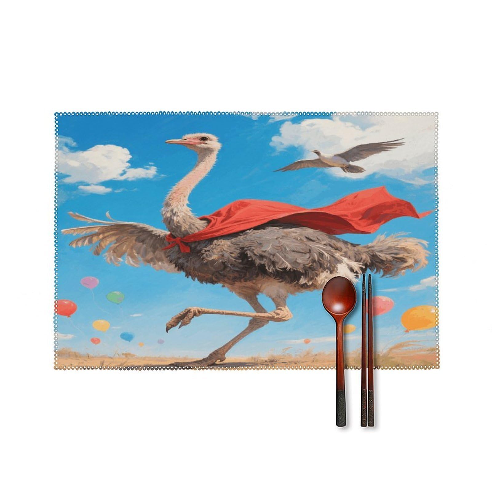 Ostrich Placemats Set of 6 Non-Slip Stain Resistant Indoor Outdoor Table Mat Washable Cloth Place Mat Fashion Kitchen Placemat for Dining Table Decoration 17.7x11.8 in