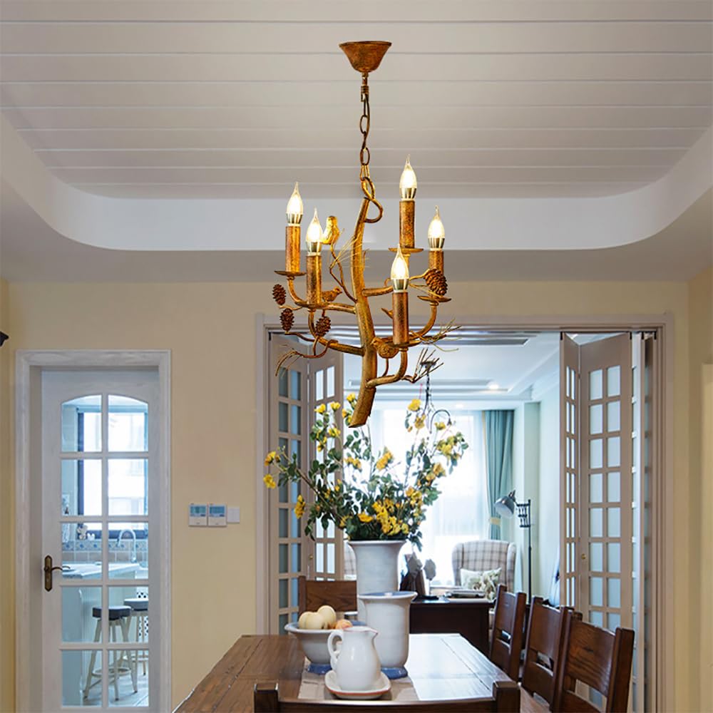 SXWNBIFH American Retro Chandelier Personality Creative Living Room Restaurant Bedroom Clothing Store Cafe Bar Log Cabin Pendant Light (G 5 Lights)