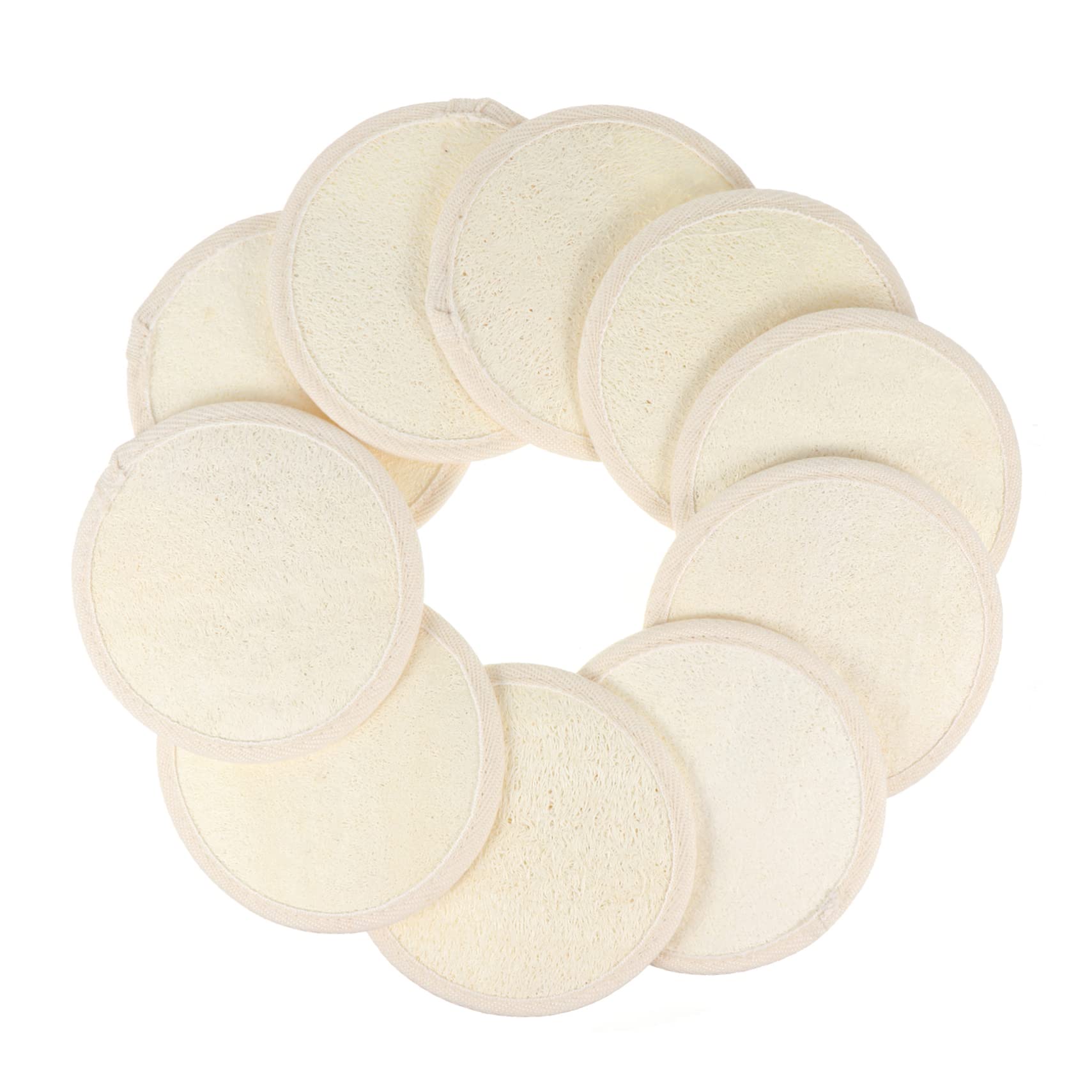 Almohadillas de Lufa Redondas 10 Piezas para Baño Blanco | Banda Elástica Trasera, Exfoliación Natural al Mojarse, Genera Espuma Abundante