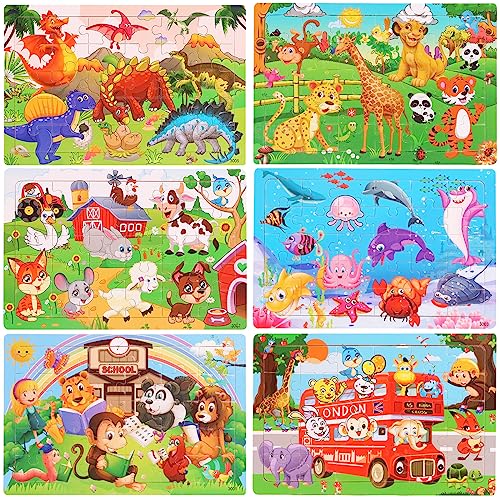 MYLEUS 6 Puzzles Wooden Jigsaw Puzzles Set for Kids Age 4-8 Year Old 30 Piece Colorful Wooden Puzzles for Toddler Children Learning Educational Puzzles Toys for Boys and Girls(Animal Theme)
