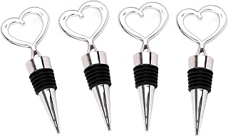 4 Pcs Silver Stainless Steel Love Design Wine Bottle Stoppers, Heart Shape Wine and Beverage Bottle Stoppers for Guests