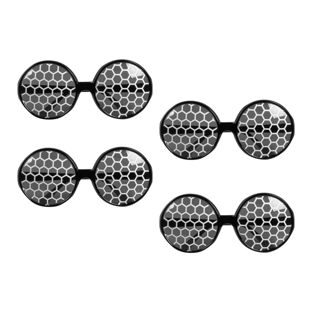 Boland 07436 - Partybrille Insekt, 4 Stück für Erwachsene, Accessoire für Festival, Karneval, Kostüme oder Mottoparty, Schwarz-weiß