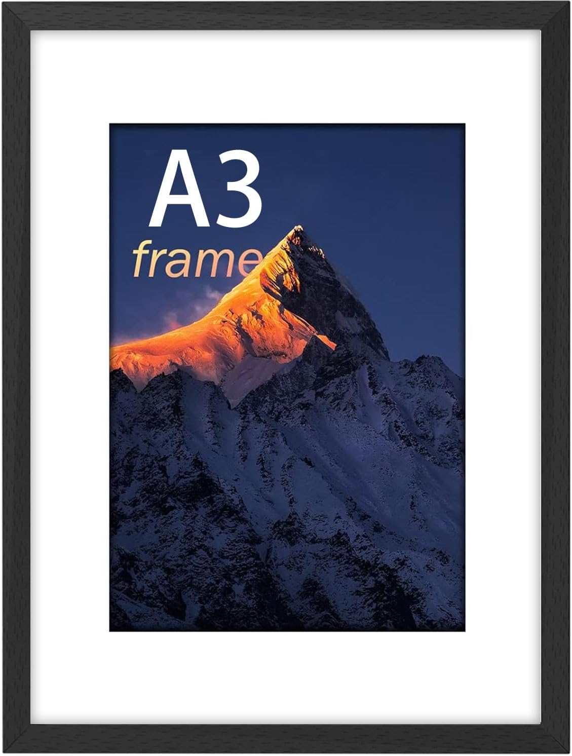 A3 Picture Frame, Wooden A3 Frame, Photo Frame Black with Plexiglass and Mount, Poster Frame with Mount, Puzzle Frames for Tabletop or Wall Hanging, Black