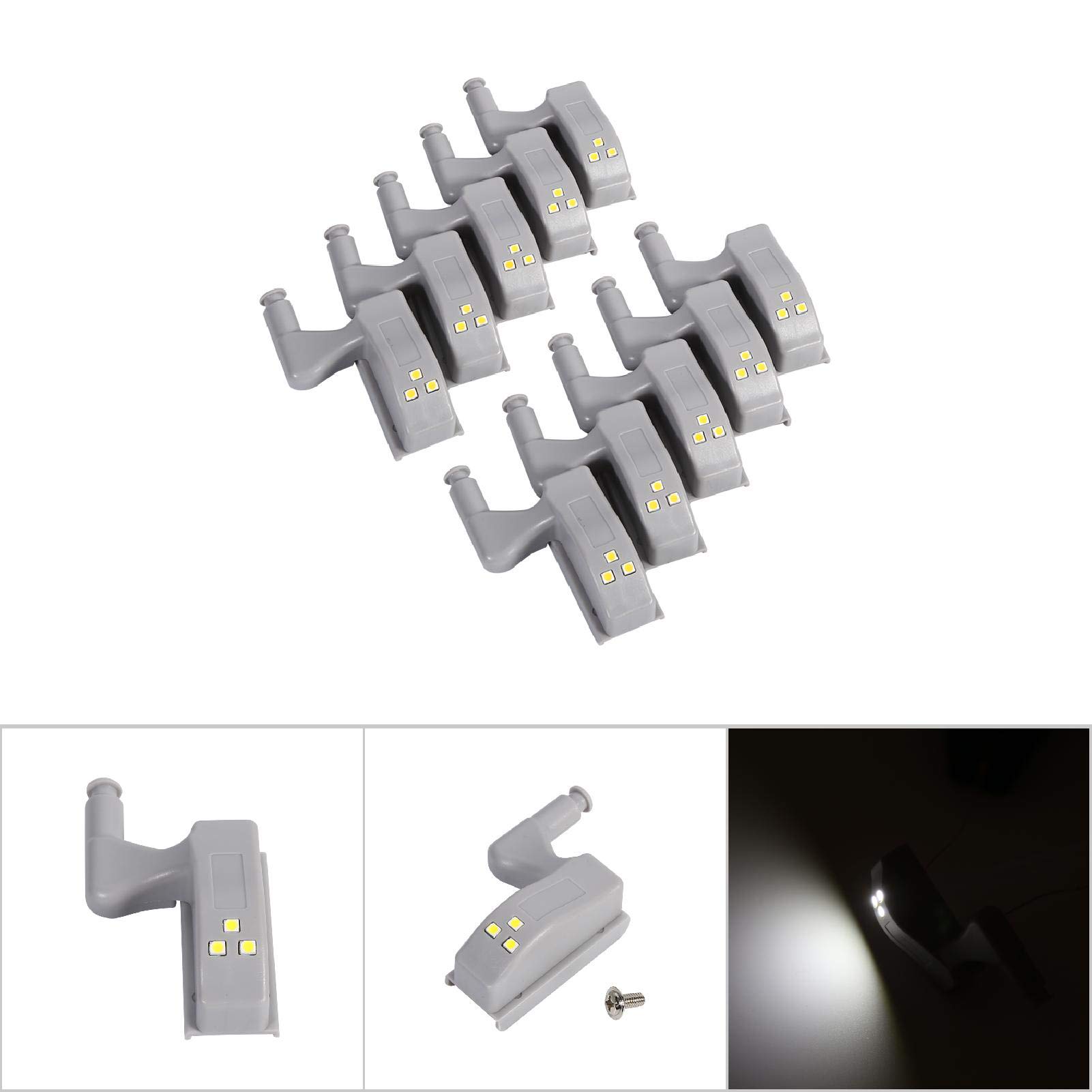 Luces LED para Clóset, 10 Piezas Iluminación para Debajo del Gabinete Luz de Bisagra Universal Inalámbrica con Sensor Inteligente Cálido/frío Gabinete Universal Armario(blanco frío)