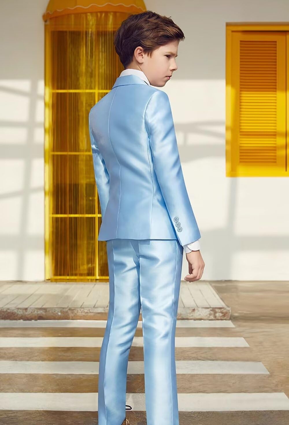 SAROULU Satin Boys Suit 3 Pieces, Formal Suit for Boys, Slim Fit Kids Boy's Tuxedo Wedding Party Outfits