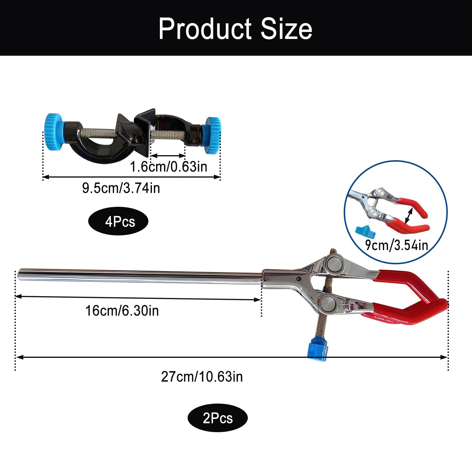 Lab Clamps 3 Prong with Lab Stand Clamp Holders 6-Piece Set 3 Prong Finger Adjust Jaw Bosshead 2 Clamp Holder 4 Lab Stand Clamp Holders