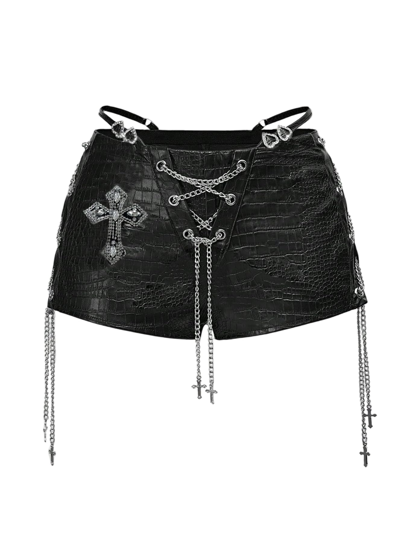 Women's Gothic Lace Up Leather Micro Mini Shorts Low Rise Rave Outfit Hot Pants