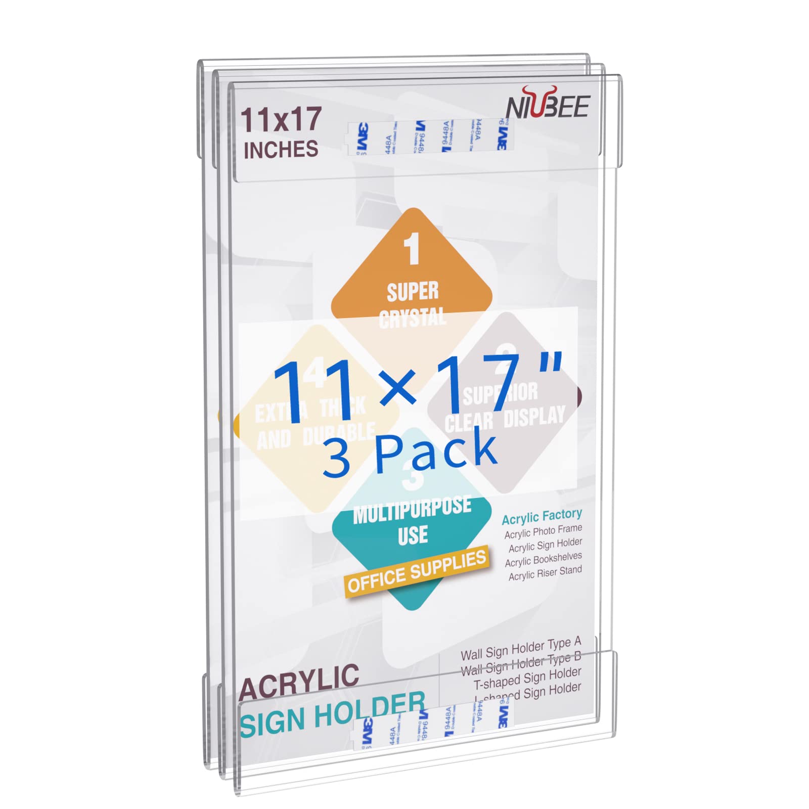 Niubee Acrylic Sign Holder 11 x 17 inches Wall Mount Sign Holders Clear