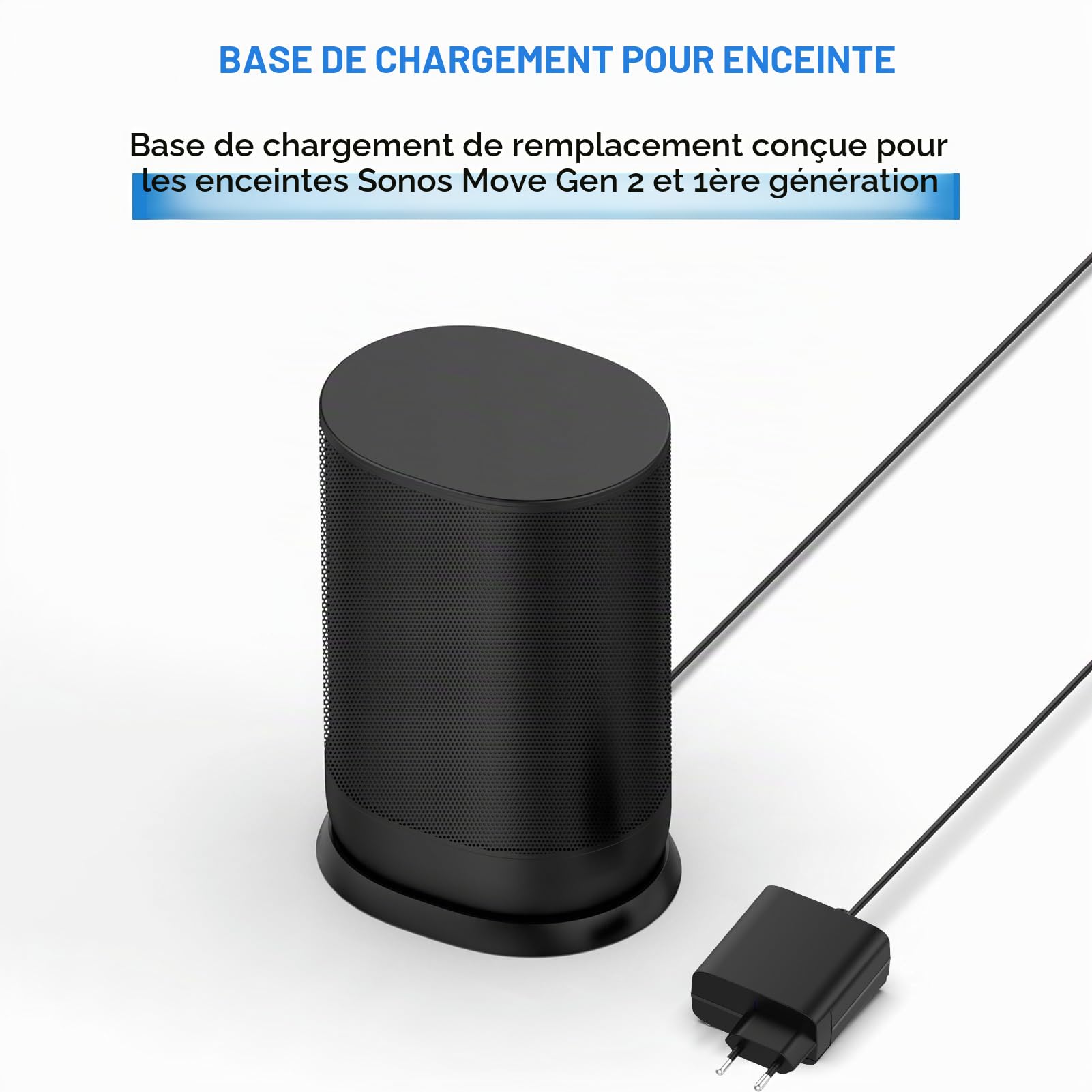 Base de Charge pour Move, Station de Charge avec Adaptateur Secteur 45 W, Adaptateur de Station de Charge de Remplacement pour Move Gen 2ème et 1ère – Câble de 2 M (Prise UE)