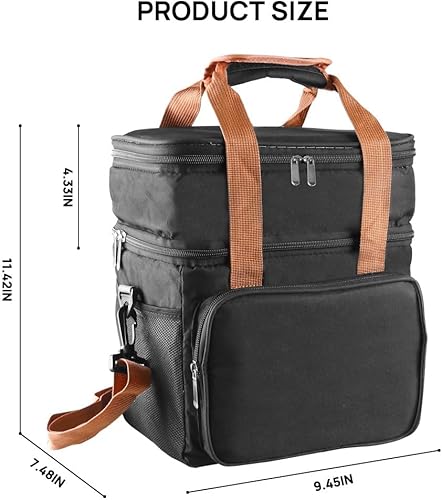 Miniatura 2 de Lonchera aislada de doble capa, ligera, a prueba de fugas, con bolsillo lateral para pañuelos, apta para hombres y mujeres (negro, 13L)