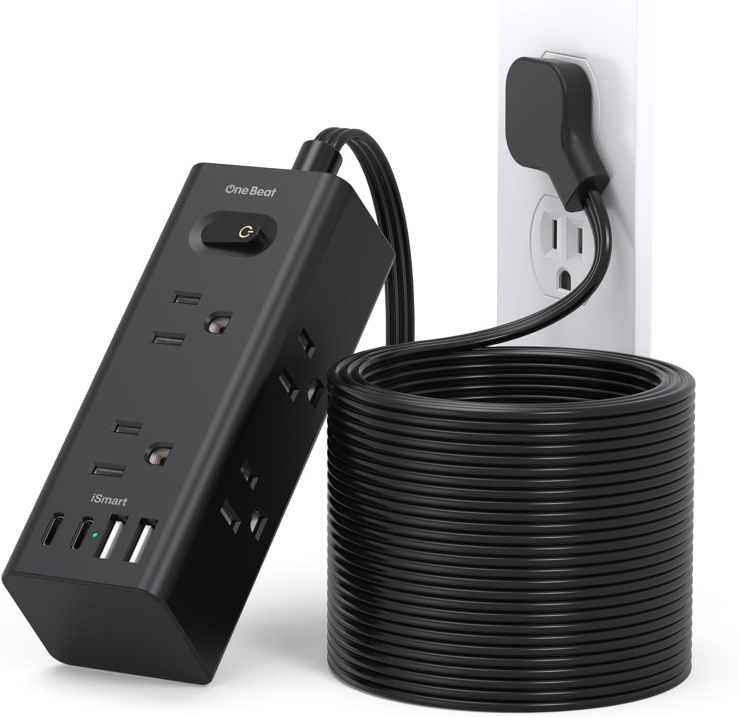One Beat 10Ft Extension Cord with Multiple Outlets,Flat Plug Power Strip Surge Protector with 10 Ft Long Cord,6 Outlet 4 USB Ports (2USB C),Multi Outlet Wall Plug for Travel,College,Dorm Essentials