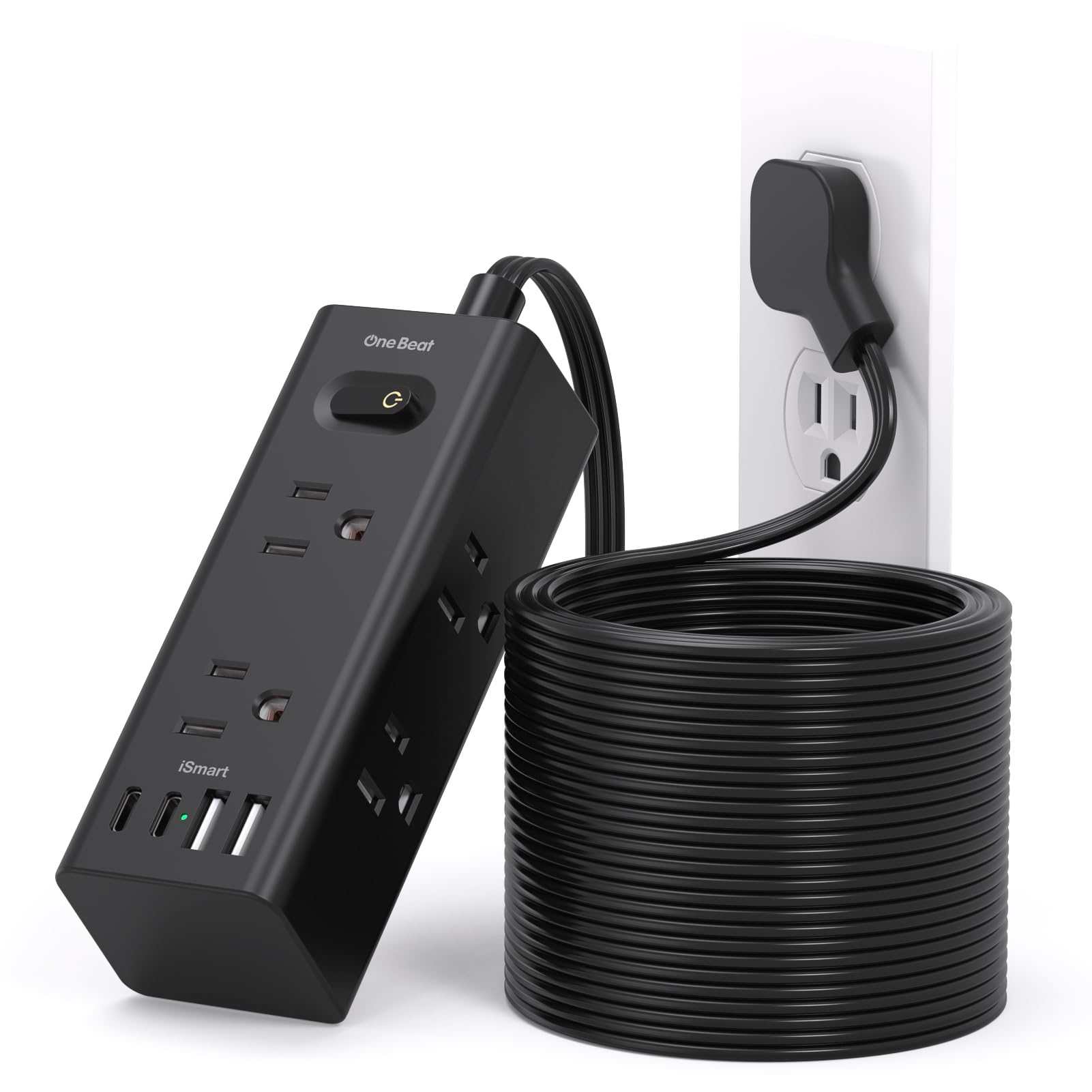 One Beat 25Ft Extension Cord with Multiple Outlets,Flat Plug Power Strip