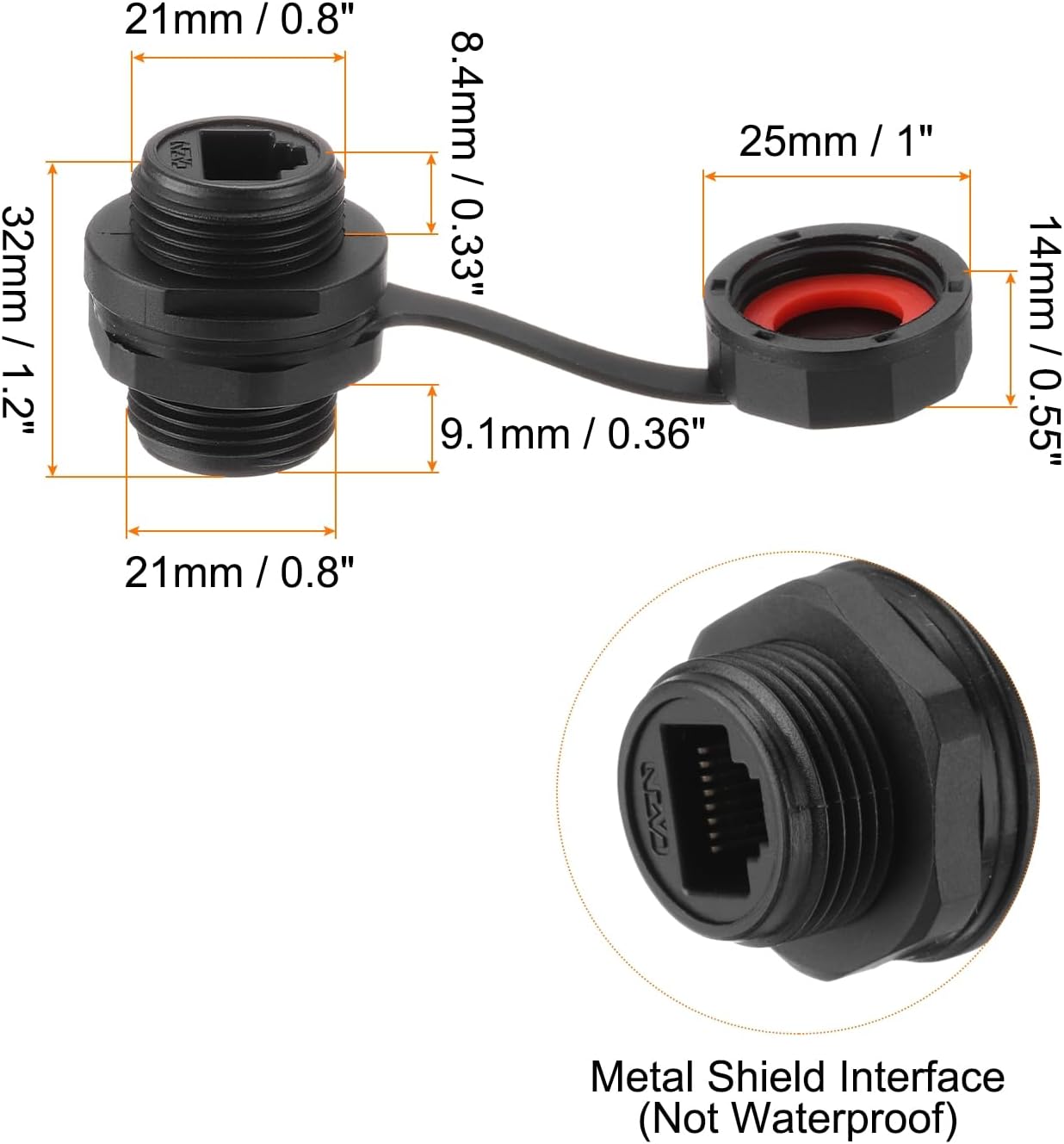 MECCANIXITY RJ45 Panel Mount Coupler, IP67 Shielded Industrial Panel Mount Bulkhead Ethernet LAN Pass Through Connector for CAT6/CAT5E/CAT5, Pack of 5
