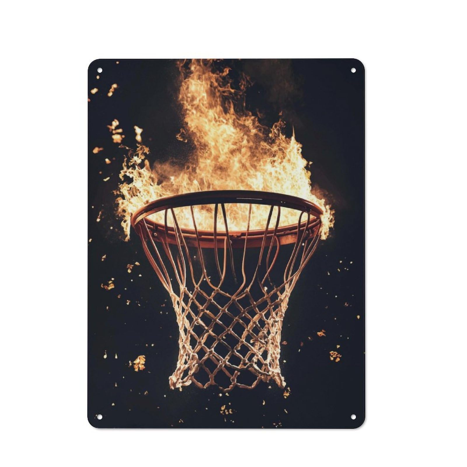 Junmoney Flaming Basketball Hoop Industrial-Style Metal Sign 40X30cm For Home Bar Wall, Housewarming Wall Decor For People Furnishing Home Bar