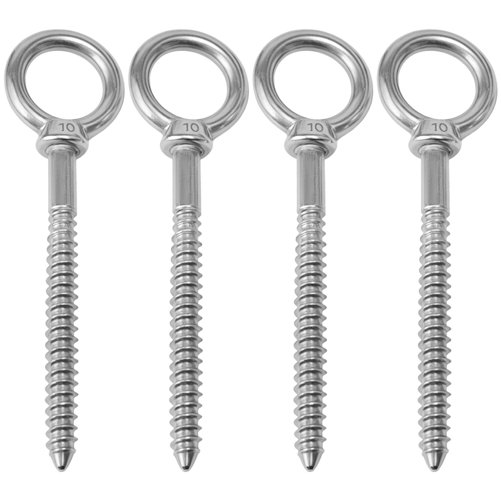 Lot de 4 crochets à œil en acier inoxydable 304, 10 mm, vis autotaraudeuses à visser, crochets de suspension robustes, argent
