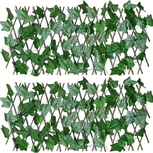 NbgrvB Valla de privacidad de hiedra artificial, extensible y retráctil para divisor de jardín de hojas, uso en interiores y exteriores, 180 cm de largo x 22,8 cm de alto, totalmente extendida