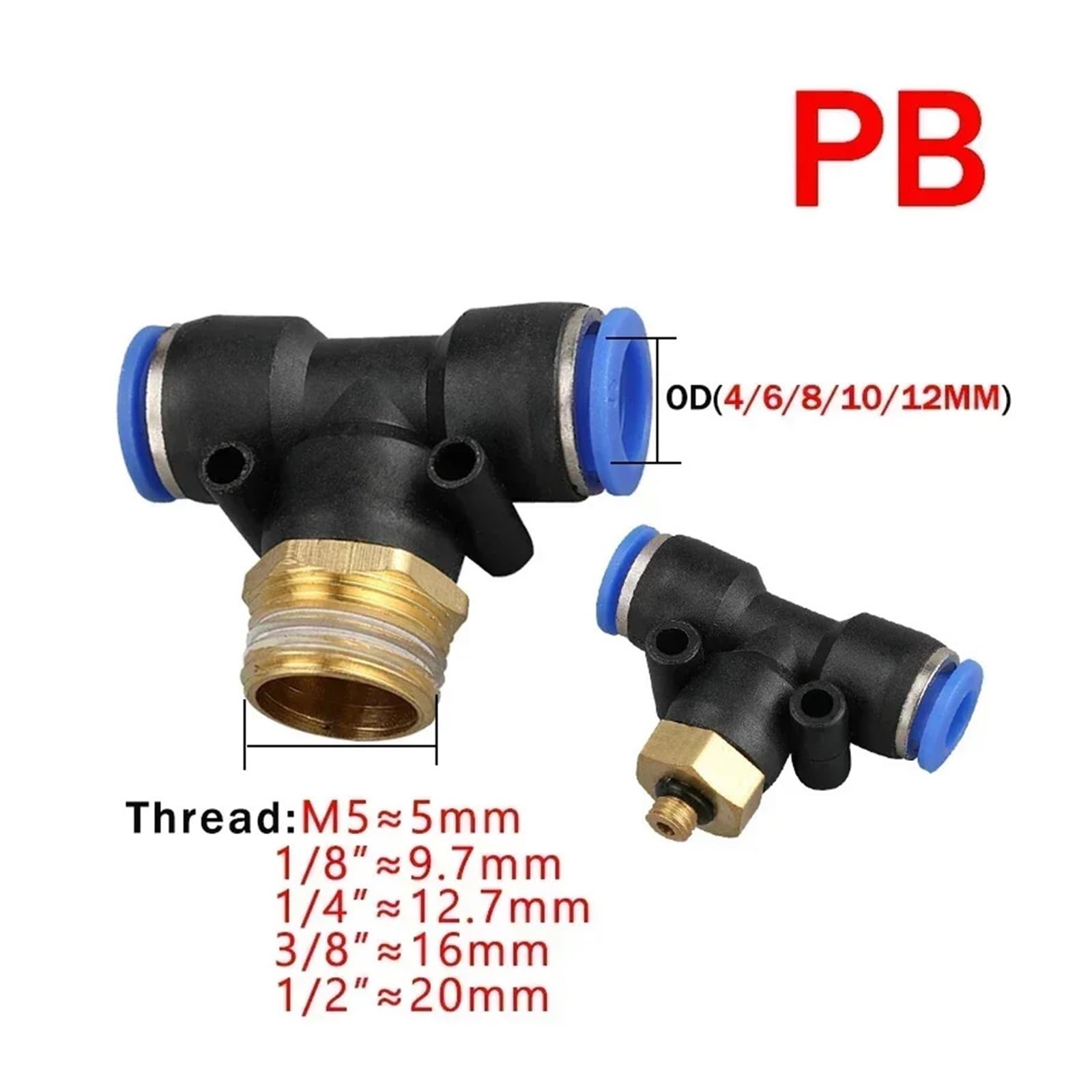 Pneumatische Schlauchverbinder, 20 Stück, 10 mm, 12 mm, 14 mm, 16 mm, M5, 3/4 Zoll, 1/2 Wege (PL (20 Stück)