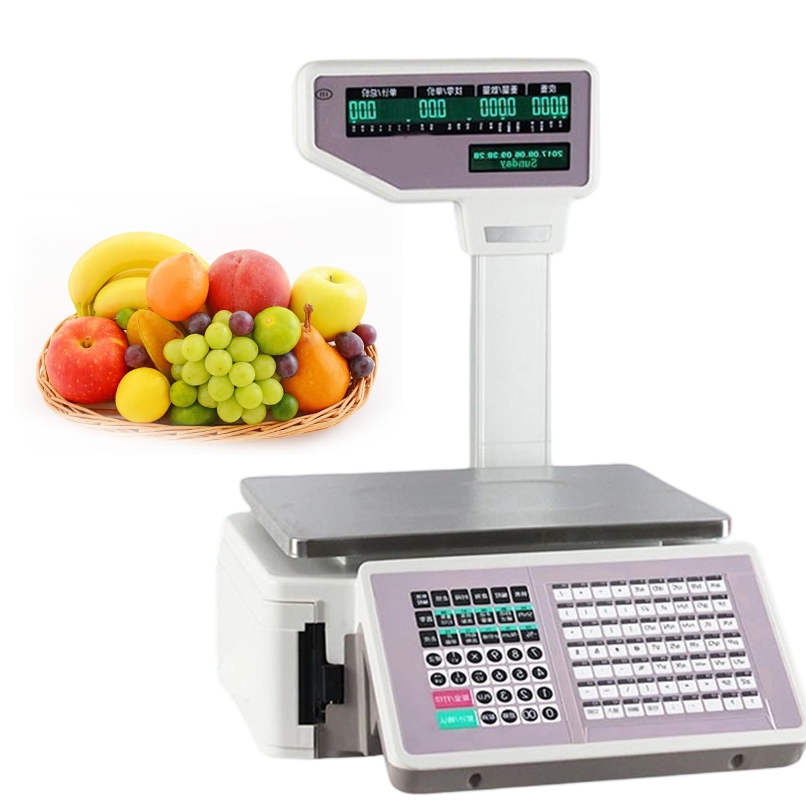 Xjymposium Commercial Barcode Scale, Food Scale With Label And Receipt Printer, Electronic Weight Scale For Retail Store & Supermarket, Dual Lcd Displays, 30kg Capacity