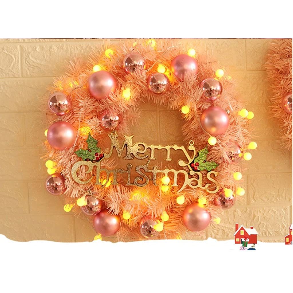 YZCIS Wieniec bożonarodzeniowy Wieniec bożonarodzeniowy z różową wiszącą dekoracją Wesołych Świąt Girlanda ścienna na drzwi na przyjęcie świąteczne Ozdoba dekoracyjna Wieniec bożonarodzeniowy Wień