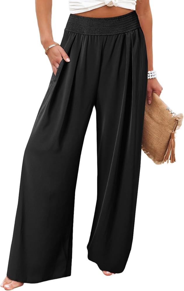 Eytino Women Plus Size Pants for Women Smocked Casual High