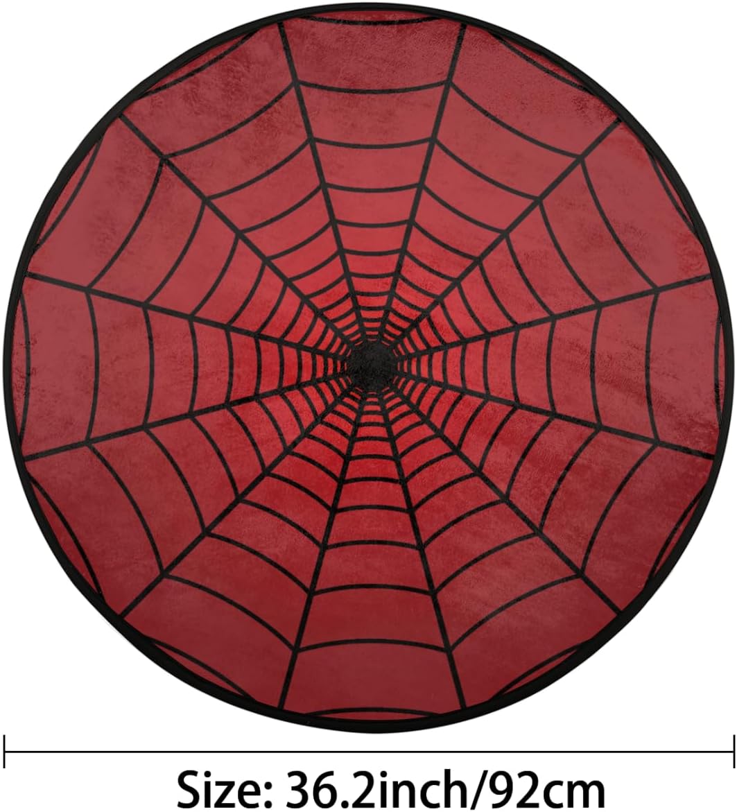 Round Area Rug Non-Slip Washable Large Area Rugs for Living Room Bathroom Bedroom Decor, 3 ft Diameter Cute Doormat Floor Carpet (Red Spider Web)