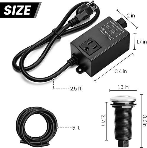 Miniatura 4 de Briidea - Kit de interruptor de aire para eliminación de residuos de fregadero con botón de aire largo pulido de acero inoxidable