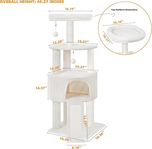 Miniatura 9 de HUI Árbol para gatos con poste rascador y cama colgante, color gris
