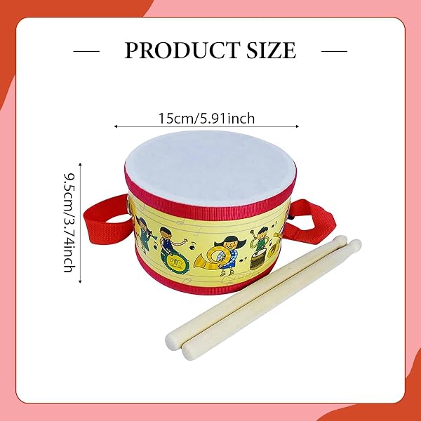 CoudarTitie Drum Set with Adjustable Strap, Musical Instrument, Gift Idea, Toy Drum Set, Hand Drum for Boys and Girls to Learn to Play, Cartoon - 3