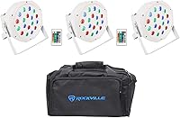 Vista 1 de (3) Rockville Battery PAR 50 Blanco Recargable LED DMX DJ Wash Up Lights+Bag