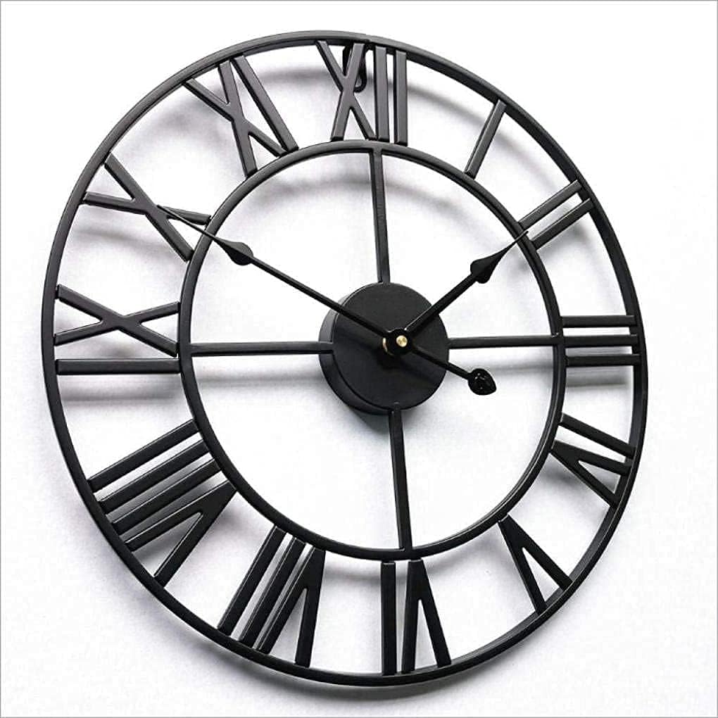New Big Roman Numerals Giant Open Face Metal Large Outdoor Garden Wall Clock Black Wrought Iron Wall clock-16 inch/40cm