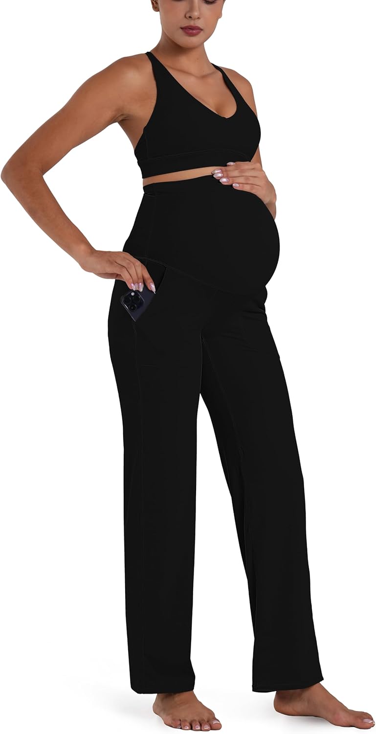 Sunvalix Maternity Wide Leg Pants with Pockets, Cozy Over Belly Yoga Pants for Workouts, Lounge & Everyday Wear - Image 2