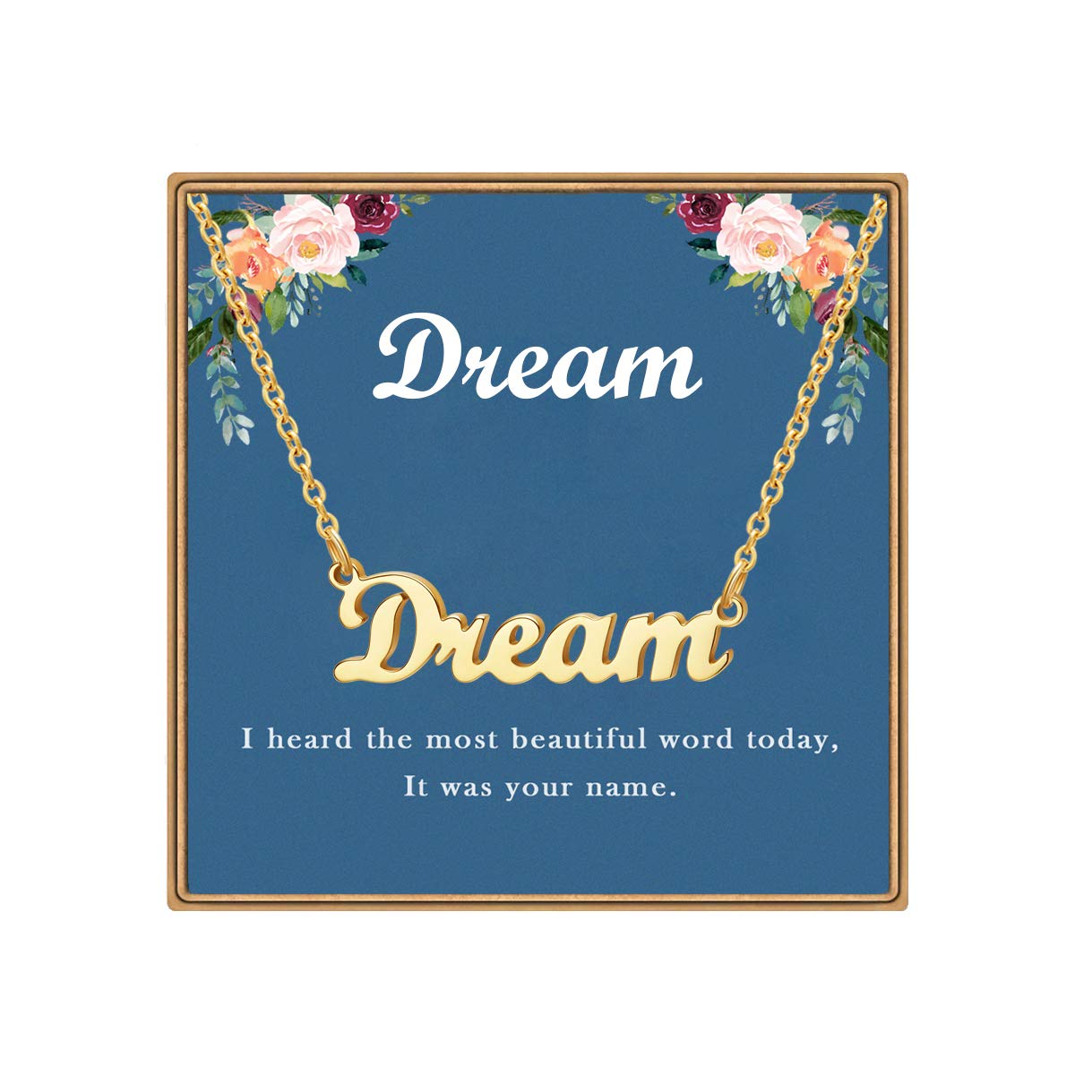 Ldurian Custom Name Necklace, Personalized Name Plate Pendant Necklace Pre Gifts, Charm Pre-made Jewelry for Mom Mama Birthday Anniversary