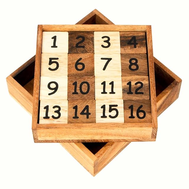 Logica Juegos Art. Puzzle 15+16 - Juego del 15-2 Retos en 1 - Rompecabezas Deslizante de Madera