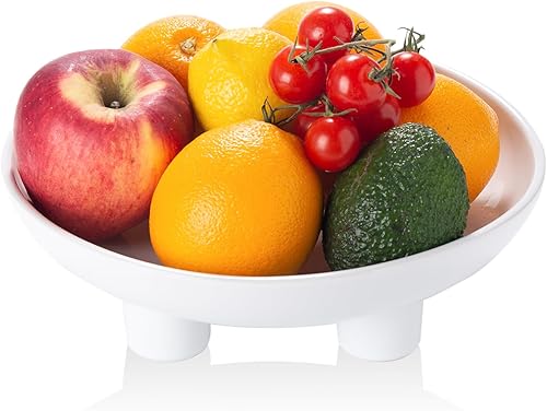 Frutero de cerámica para encimera de cocina, cuenco decorativo grande de 10 pulgadas para decoración del hogar, cuenco de pedestal moderno con