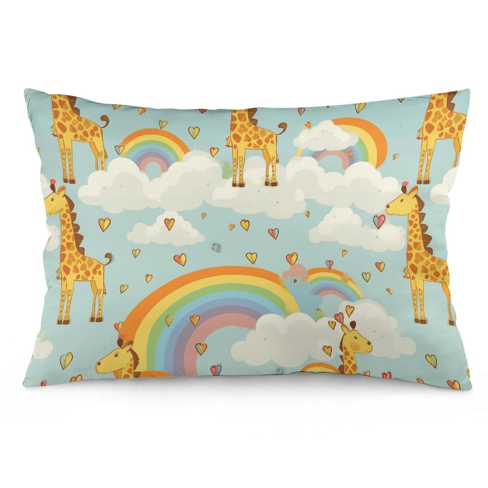 2 Pack Pillow Cases for Hair and Skin, Soft Breathable Pillow Case Covers with Hidden Zipper, Cartoon Giraffe Rainbow and Clouds Pillowcase 16 "x24 Pillow Covers for Sleeping Gift