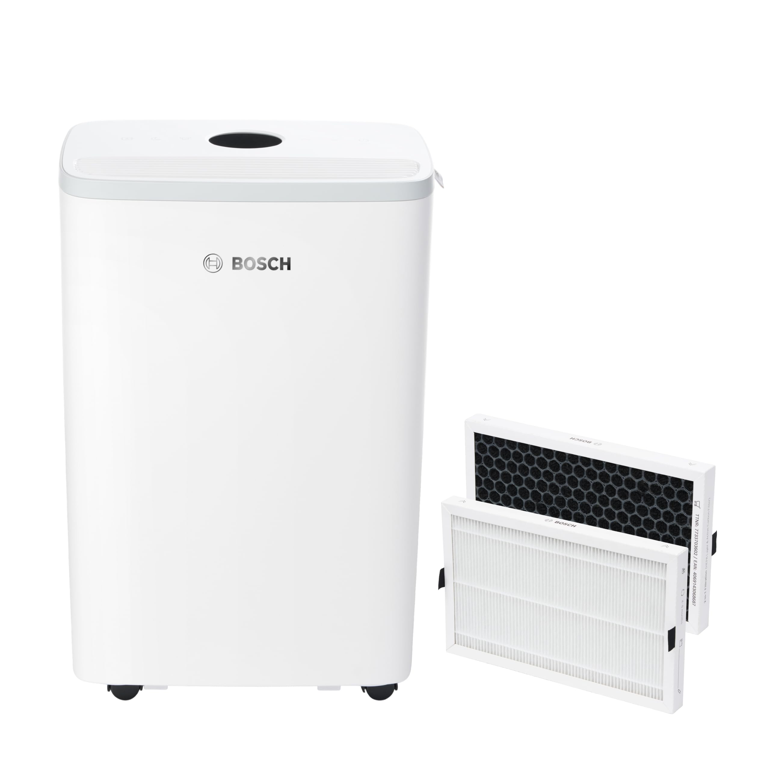 Bosch Dry 2000 Luftentfeuchter + Ersatzfilter für Luftentfeuchter der Dry Serie Bundle - Mit 2er-Pack Filter, 3 Modi und 2,5-Liter-Wassertank - Für Räume Bis Zu 24 m²