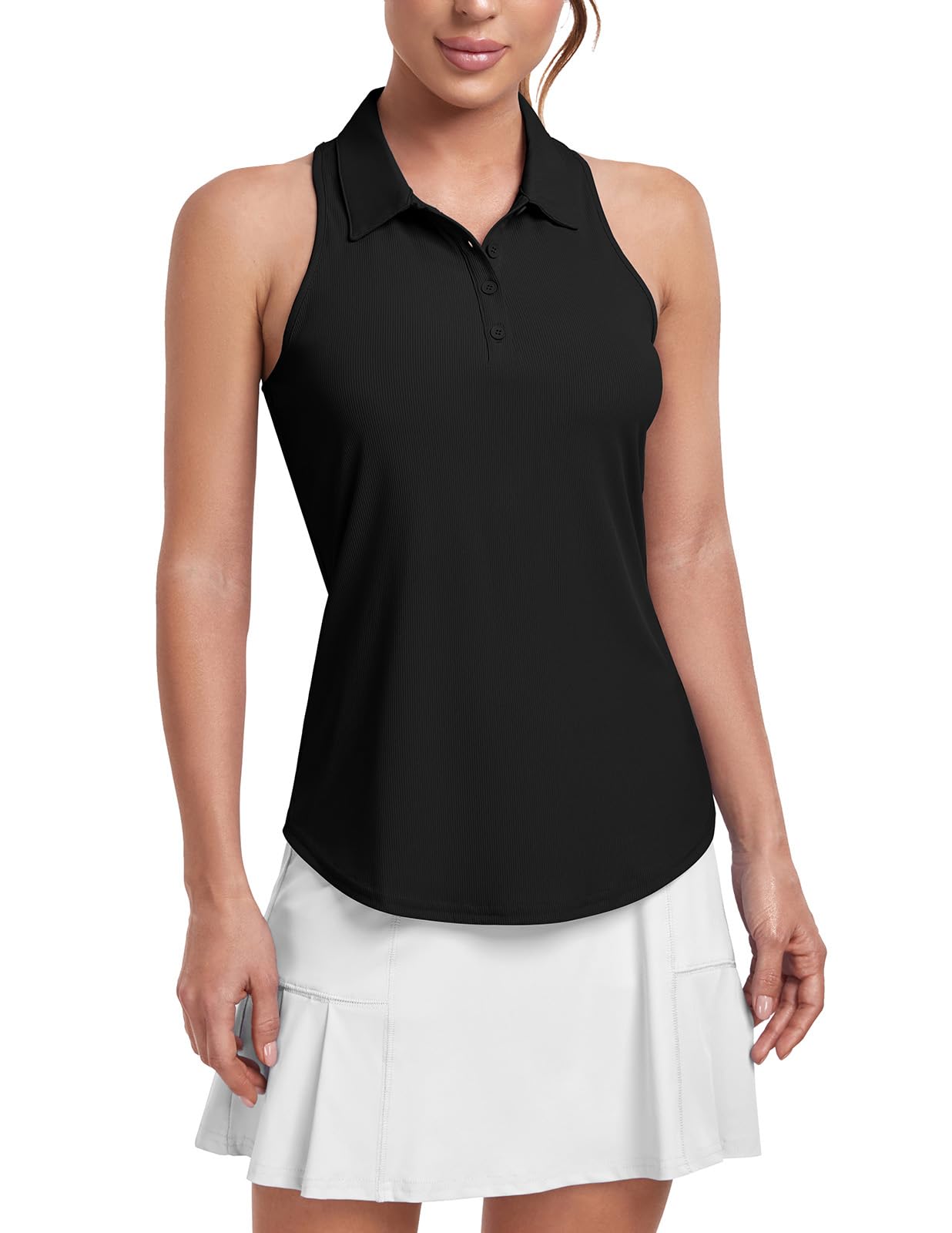 Soneven Polo de Golf pour Femme sans Manches - Débardeur de Sport - Dos Nageur - avec col - Gym - Léger - Haut de Yoga