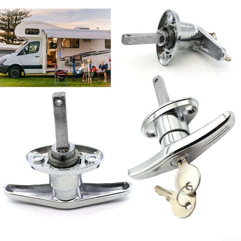 Serratura per porta del garage, maniglia a T, fissaggio posteriore con chiave per diverse roulotte, garage, capannone e camper