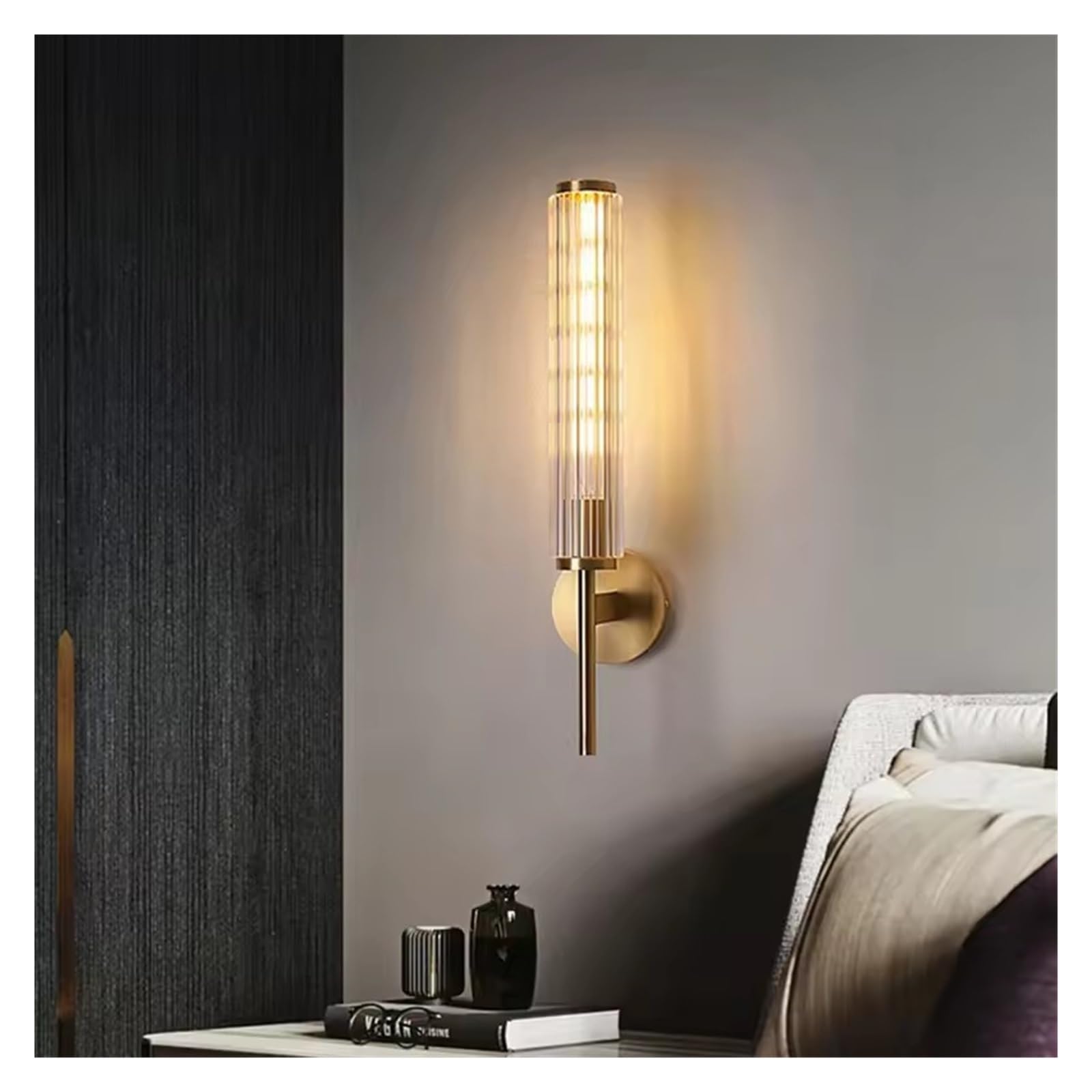 ZTCHSENZT Modern Clear Glass Wall Light Gold Brass Indoor Foyer Bedroom Lamp E14 Bulb Aisle Bedroom Sconce,White light