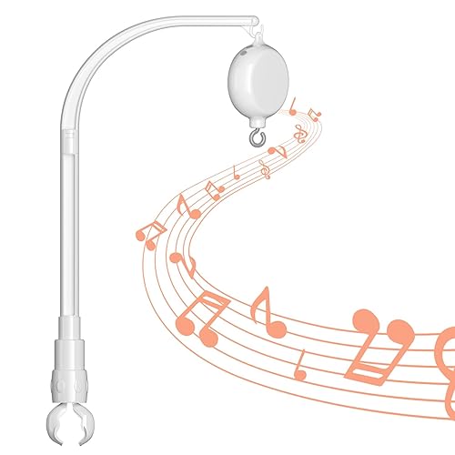 FEISIKE Brazo móvil para cuna de bebé con motor giratorio de caja de música, 23 pulgadas, control de volumen, 3 modos (giro y música, solo giro,