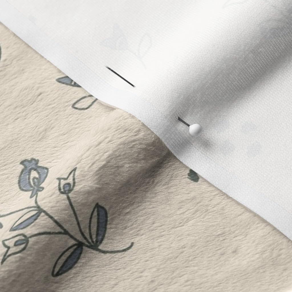 Spoonflower Fabric - Beige Botanical Cream Blue Floral Cottage Core Rustic French Country Printed on Minky Fabric by The Yard - Sewing Baby Blankets Quilt Backing Plush