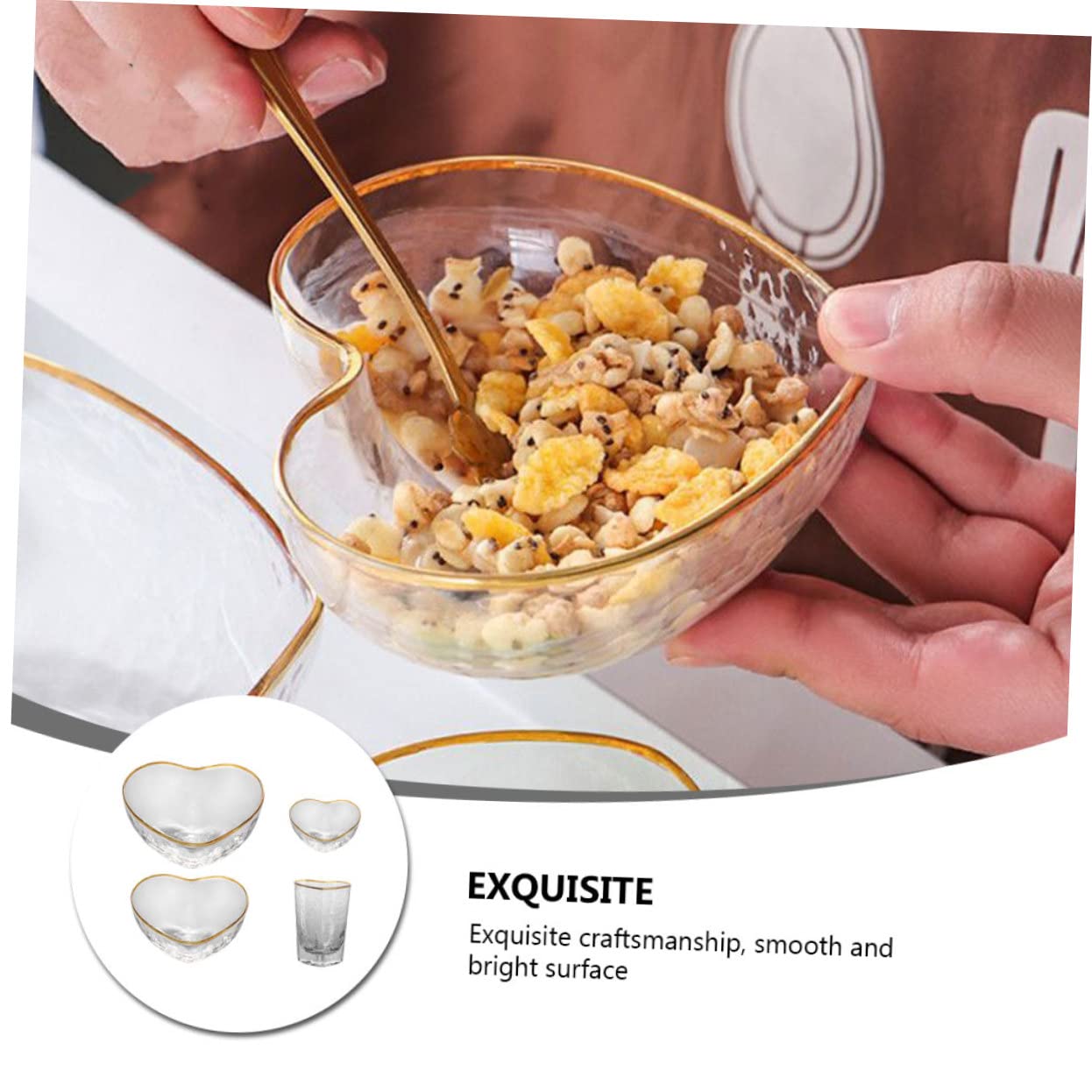 Cabilock Ensemble Bol et Tasse à Dessert en Verre, Saladier Transparent, Surface Lisse et Brillante, 4 Pièces, pour Mariages et Réunions de Famille