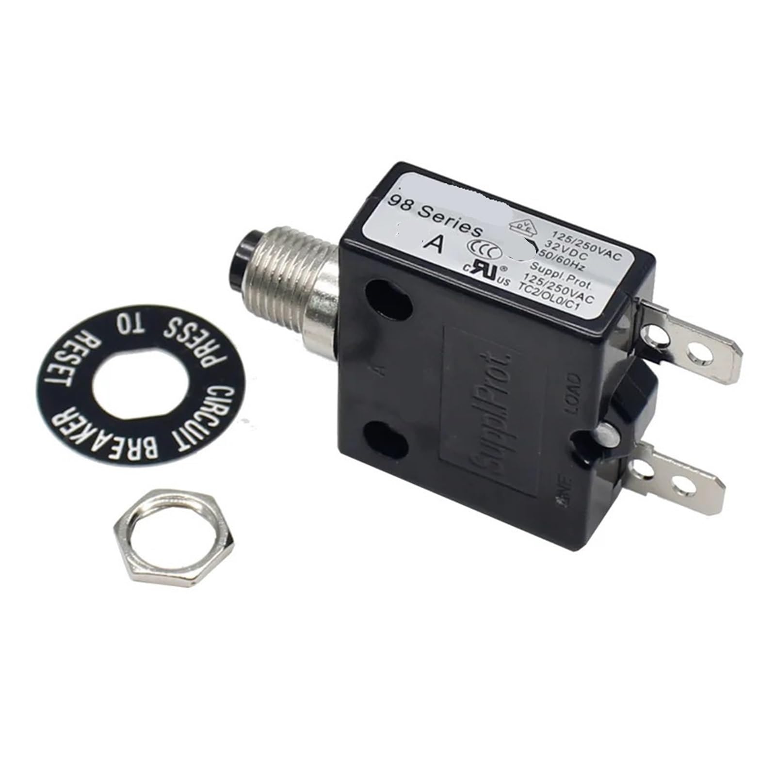 AUOQKQUT 1pcs 98 series 50A push button reset overload protector automatic reset circuit breaker switch