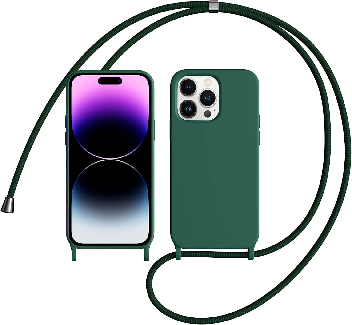Custodia Per IPhone 14 Con Cordino | MEVIS, Silicone TPU, Verde Scuro